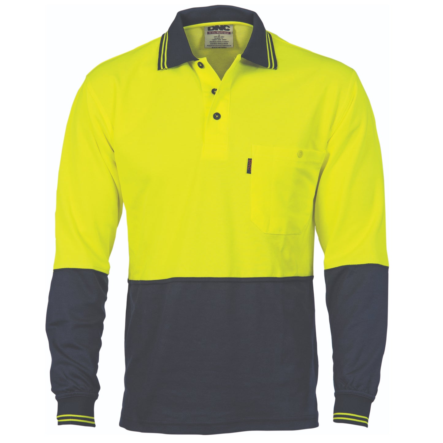 DNC HiVis 2-Tone Cotton Back Fluoro Long Sleeve Polo - 3816 - DNC Workwear Shop