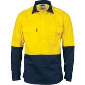 DNC HiVis 2-Tone Cool-Breeze Close Front Long Sleeve Cotton Shirt - 3934 - DNC Workwear Shop