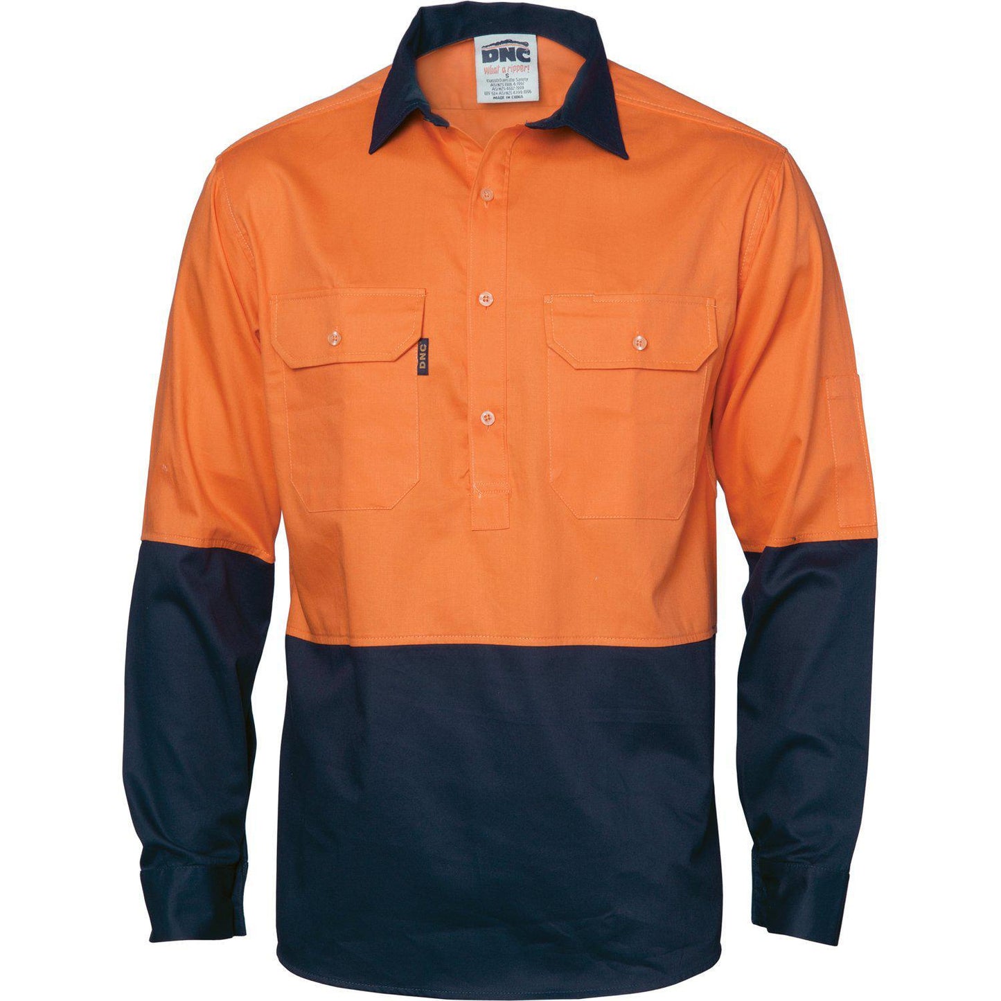 DNC HiVis 2-Tone Cool-Breeze Close Front Long Sleeve Cotton Shirt - 3934 - DNC Workwear Shop