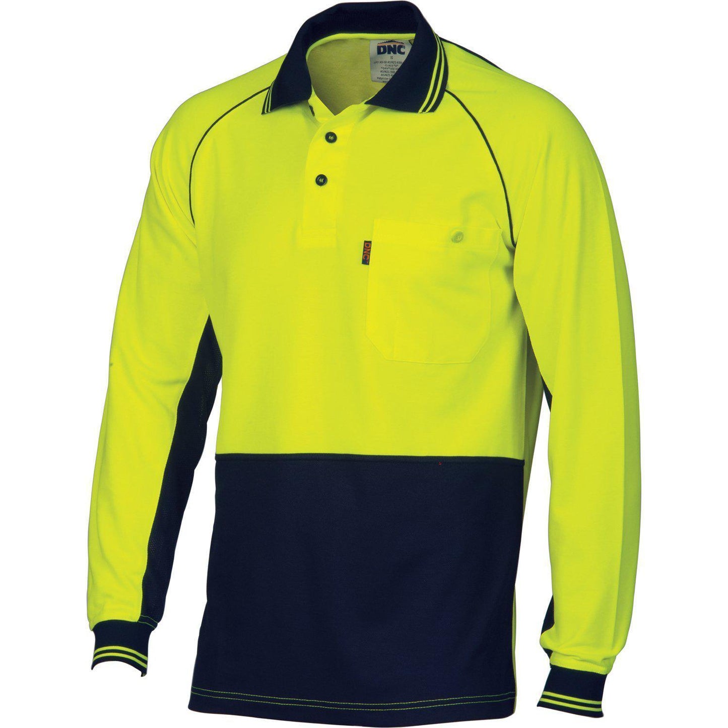 DNC HiVis 2-Tone Cotton Back Cool-Breeze Long Sleeve Contrast Polo - 3720 - DNC Workwear Shop