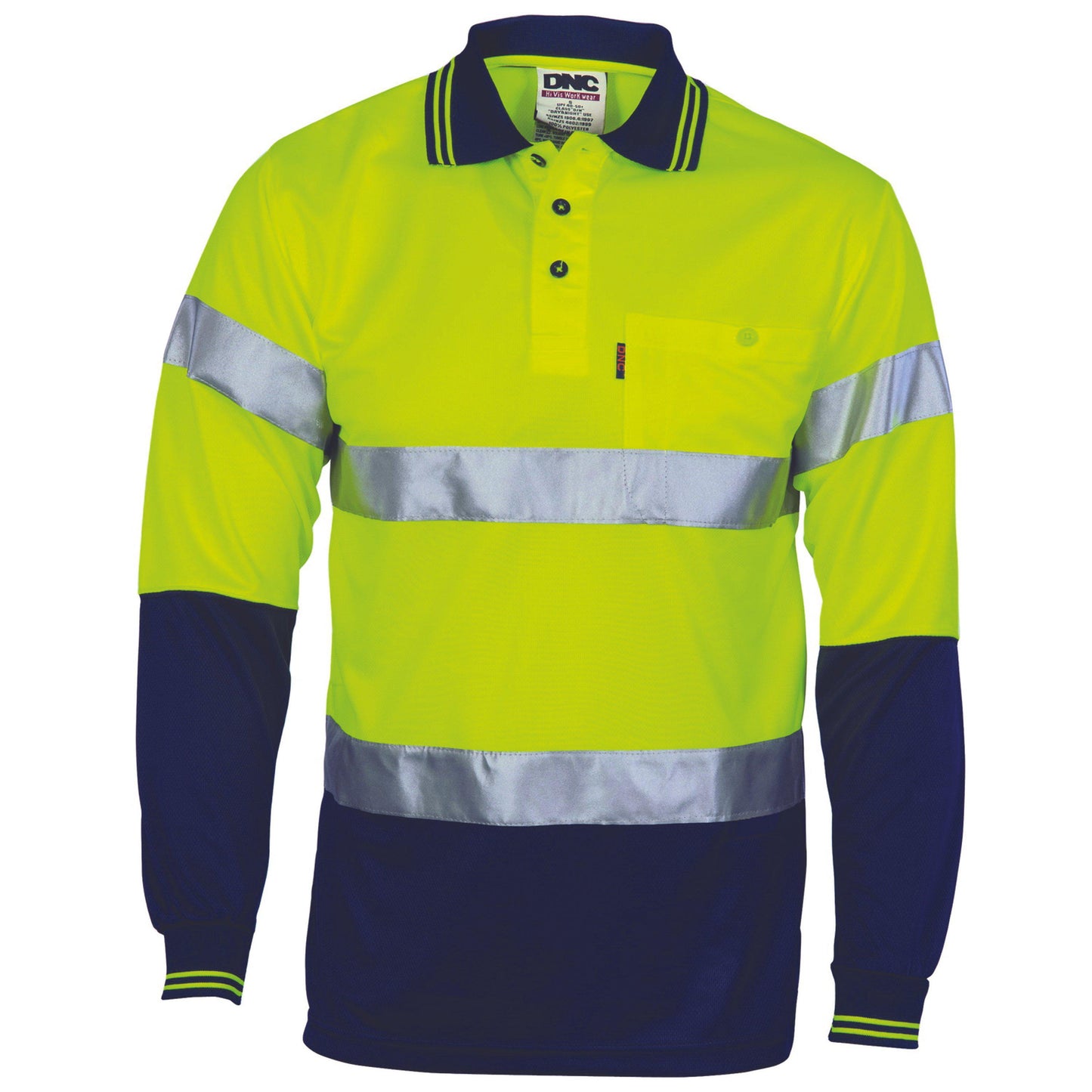DNC Taped HiVis 2-Tone Cool-Breathe Long Sleeve Polo Shirt - 3716 - DNC Workwear Shop