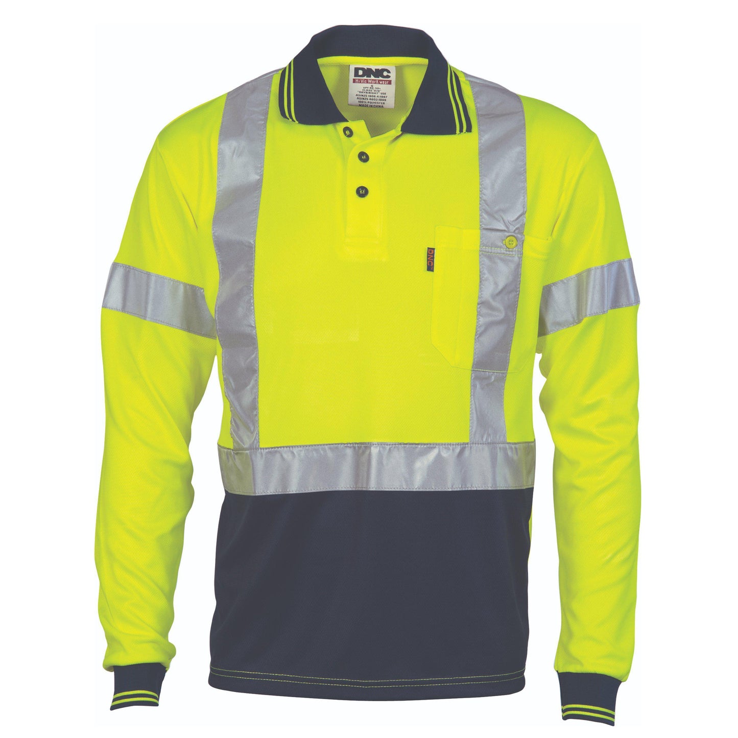 DNC Taped HiVis X-Back Cool-Breathe Long Sleeve Polo Shirt - 3914 - DNC Workwear Shop