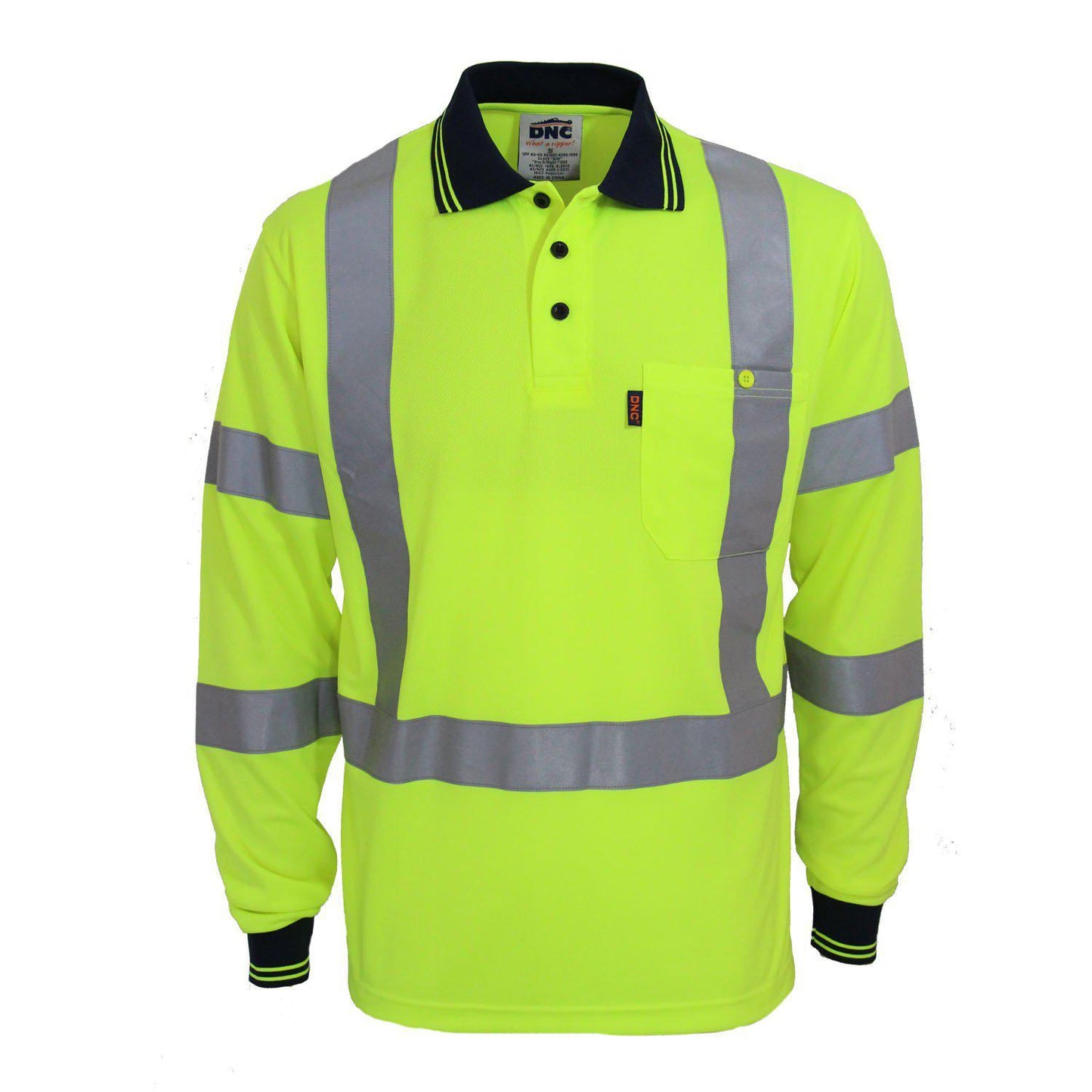 DNC Taped HiVis X-Back Long Sleeve Polo - 3710 - DNC Workwear Shop