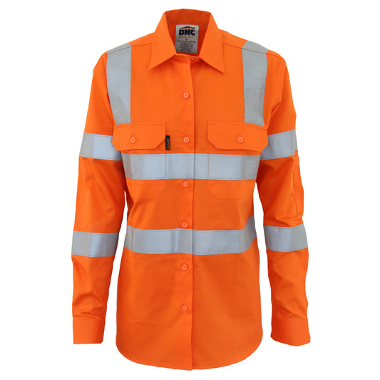 DNC Ladies HiVis L/W Cotton VIC Rail CSR Shirt - 3742 - DNC Workwear Shop