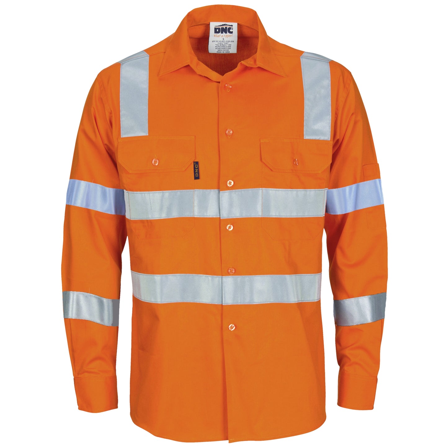 DNC HiVis L/W Bio-motion Shoulder Stripe & "X" Back Shirt - 3744 - DNC Workwear Shop