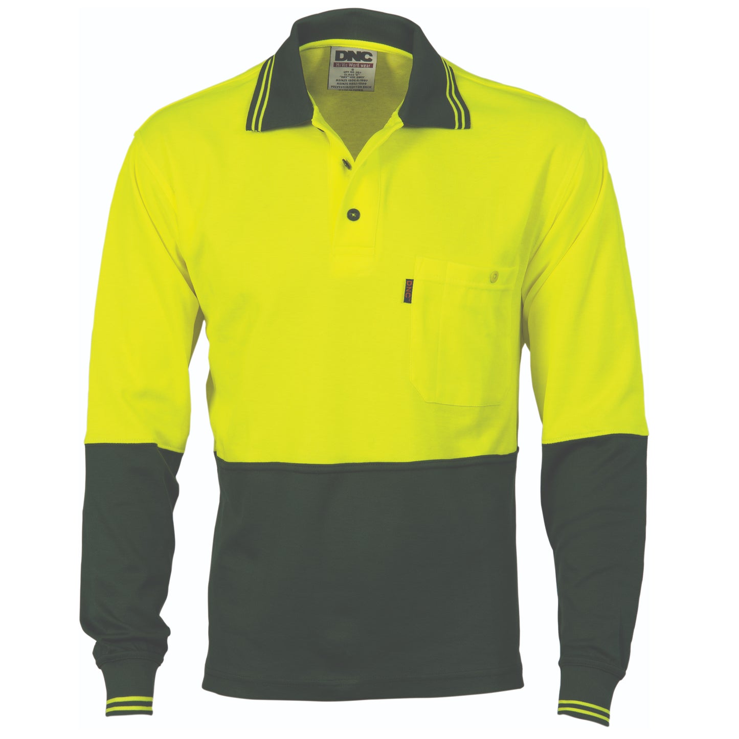 DNC HiVis 2-Tone Cotton Back Fluoro Long Sleeve Polo - 3816 - DNC Workwear Shop