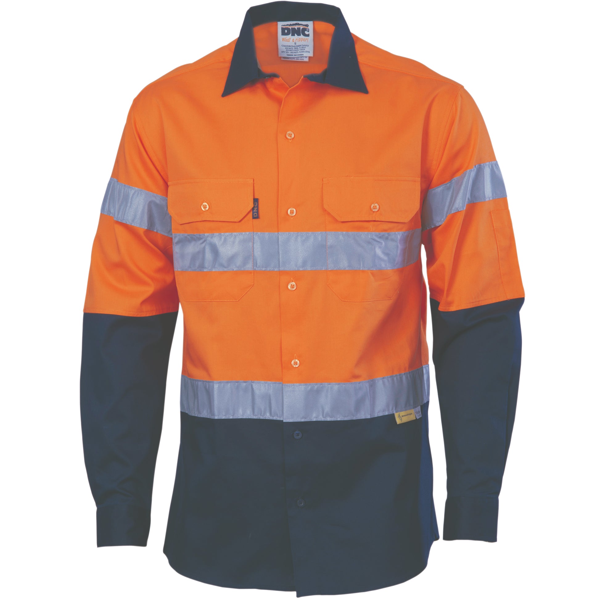 DNC Taped HiVis 2-Tone Light Weight Long Sleeve Cotton Shirt - 3886 - DNC Workwear Shop