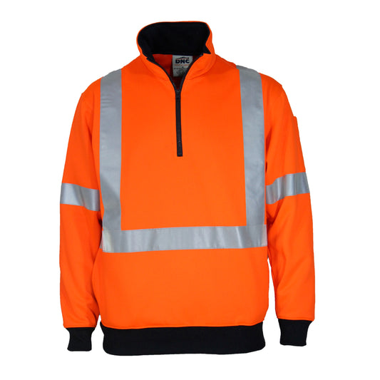 DNC Hi-Vis 1/2 Zip X Back Fleecy Jumper - 3933 - DNC Workwear Shop