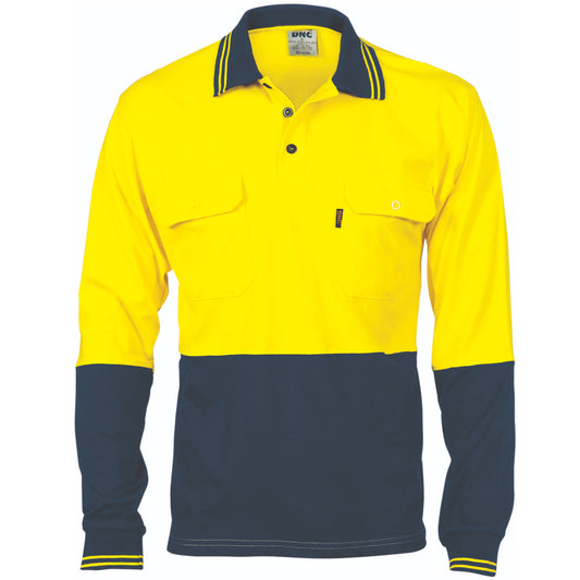 DNC HiVis 2-Tone Long Sleeve Cotton Jersey Polo Twin Pocket - 3944 - DNC Workwear Shop