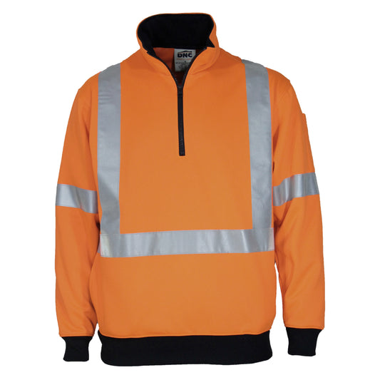 DNC HiVis X Back 1/2 Zip Cotton Jumper - 3952 - DNC Workwear Shop