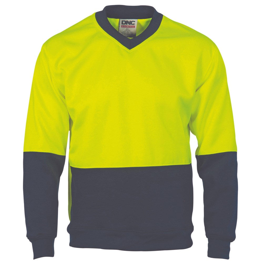 DNC Two Tone HiVis Sweatshirt V-Neck - 3822 - DNC Workwear Shop