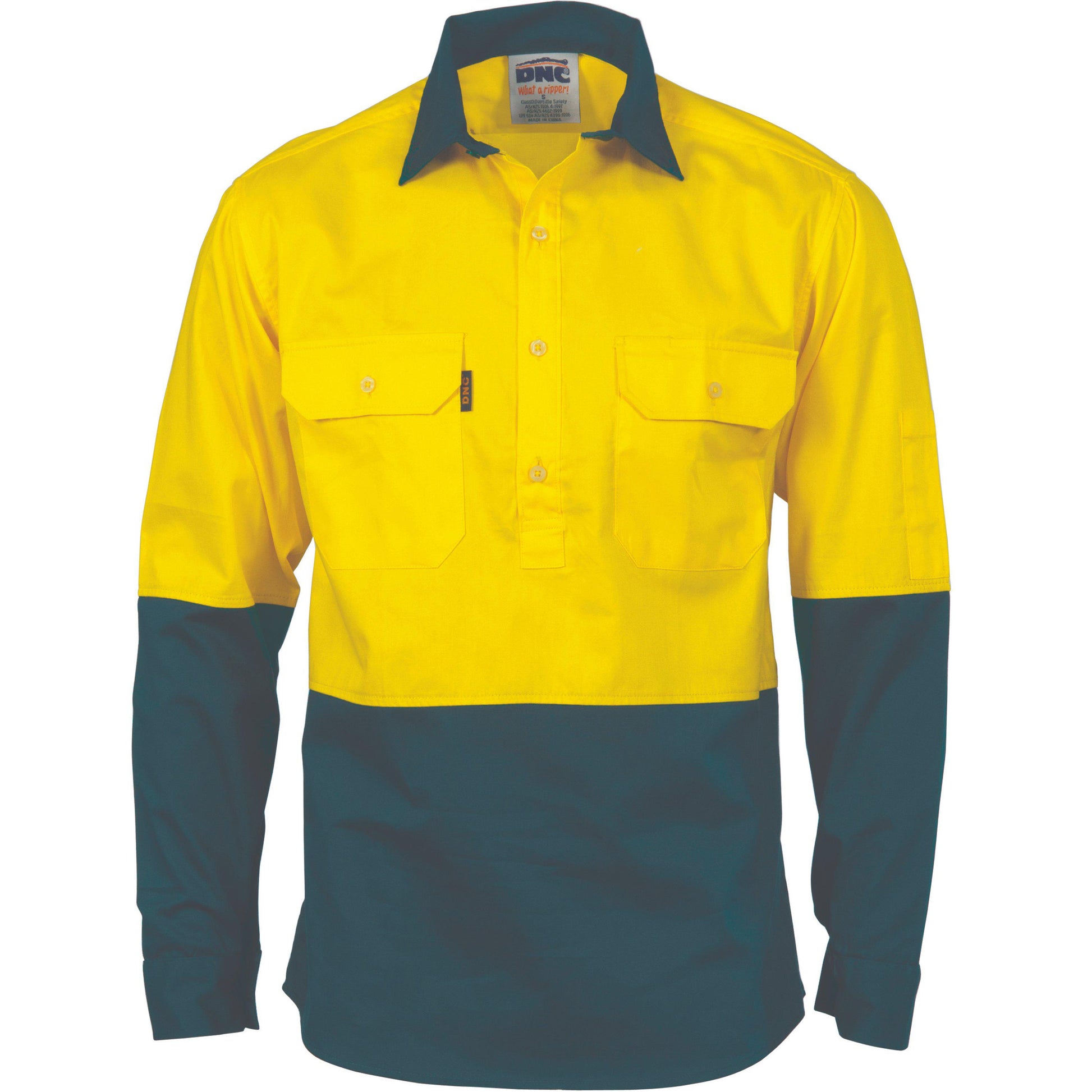 DNC HiVis 2-Tone Closed Front Long Sleeve Drill Shirt with Gusset Sleeve - 3834 - DNC Workwear Shop