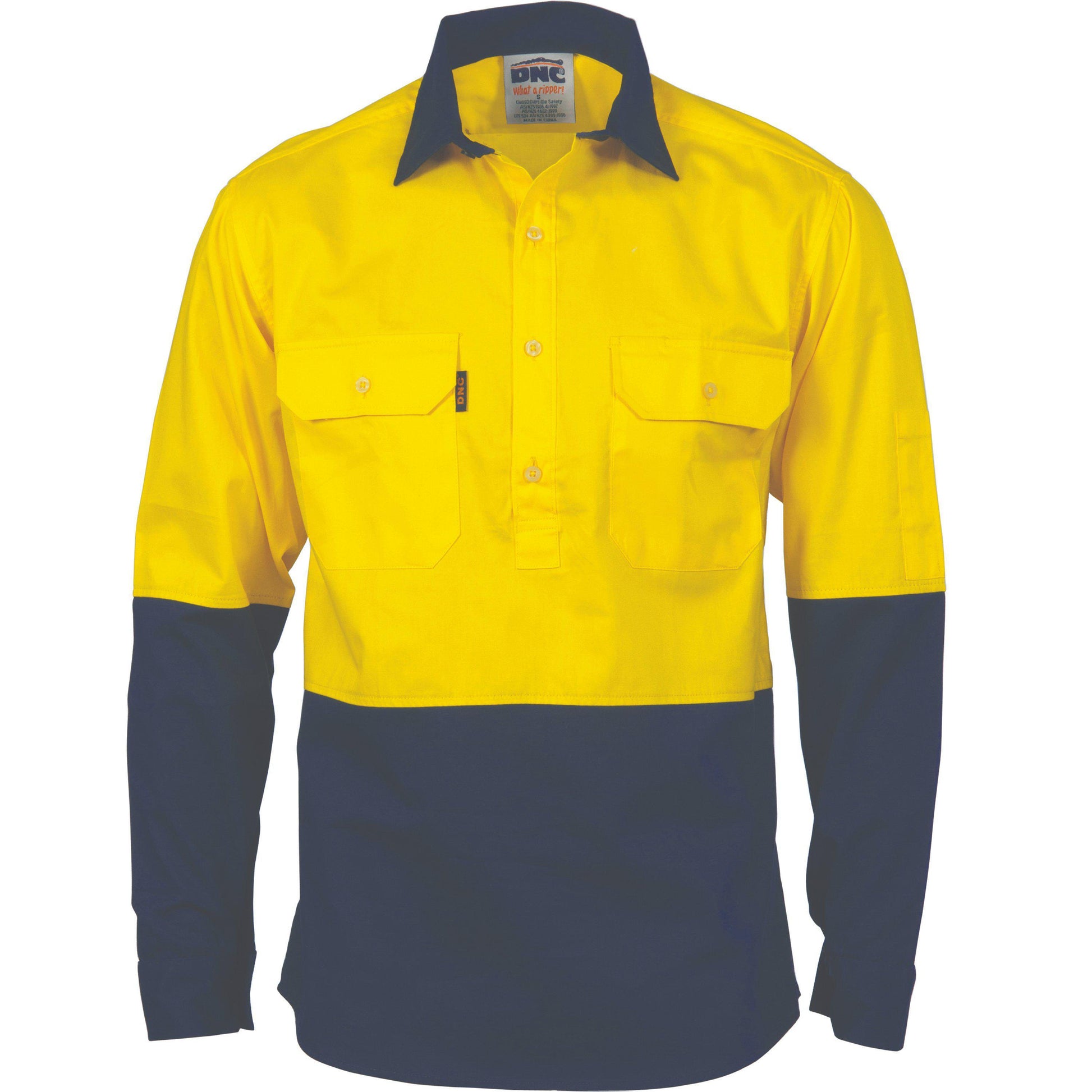 DNC HiVis 2-Tone Closed Front Long Sleeve Drill Shirt with Gusset Sleeve - 3834 - DNC Workwear Shop