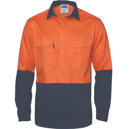 DNC HiVis 2-Tone Closed Front Long Sleeve Drill Shirt with Gusset Sleeve - 3834 - DNC Workwear Shop