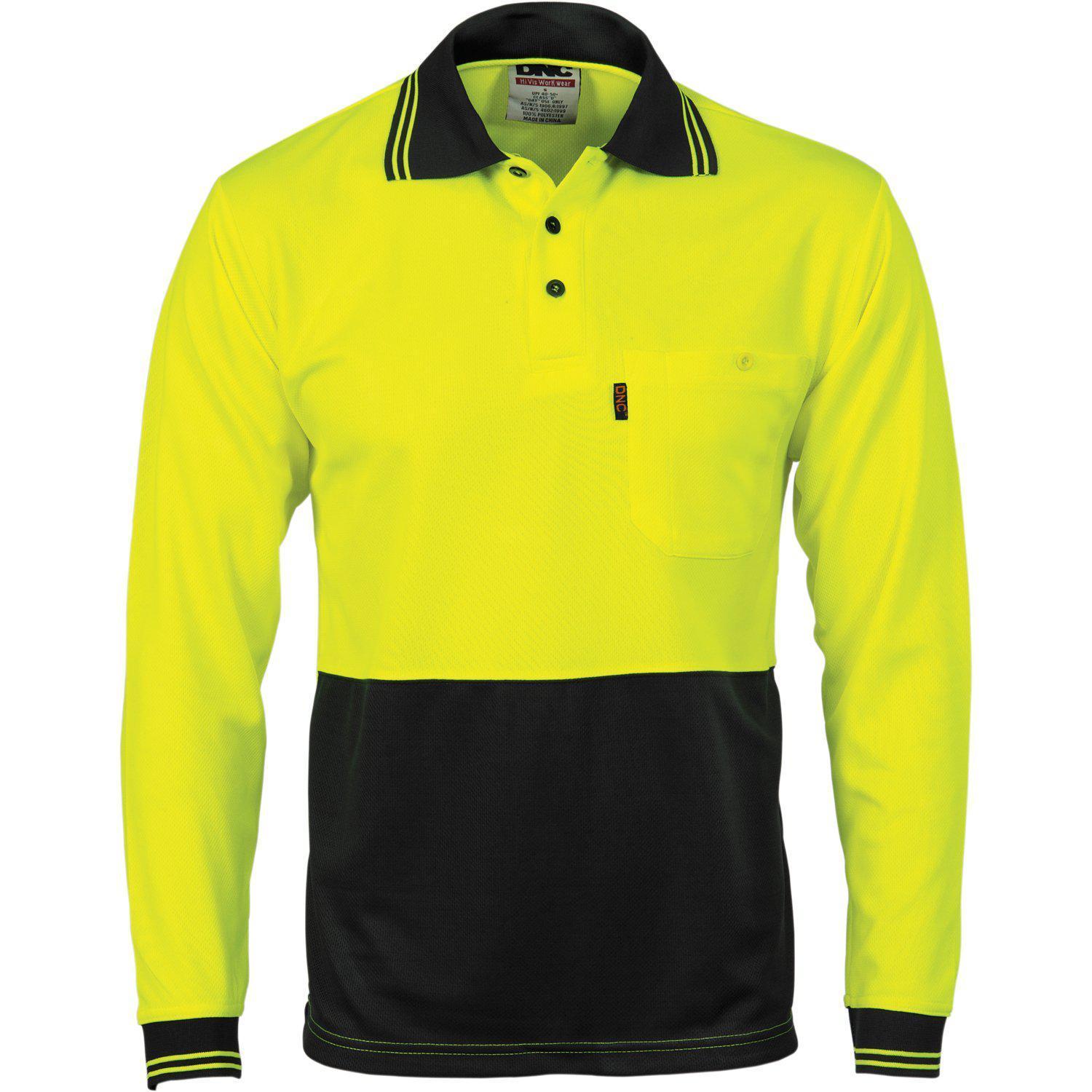 DNC HiVis 2-Tone Cool-Breathe Long Sleeve Polo - 3813 - DNC Workwear Shop