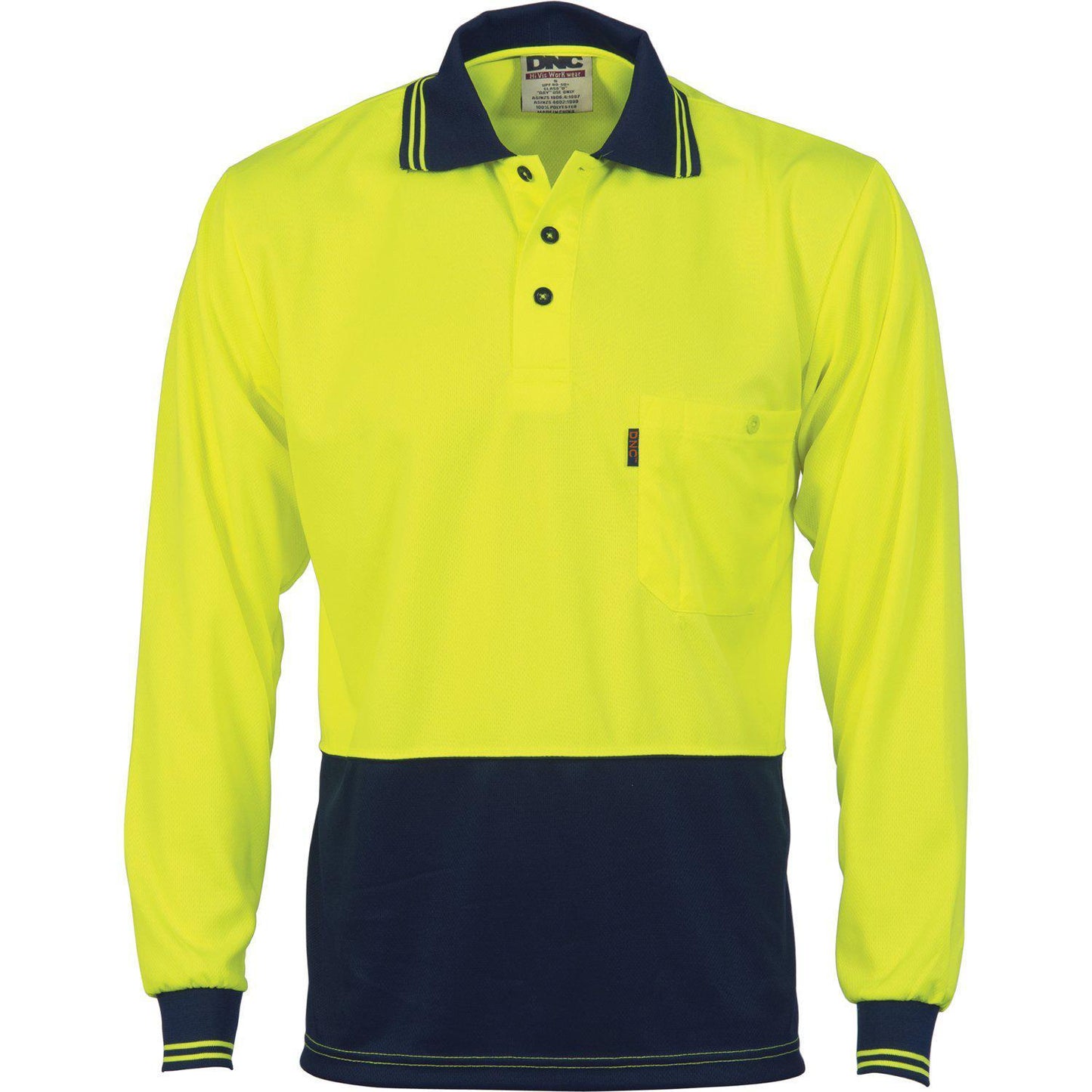 DNC HiVis 2-Tone Cool-Breathe Long Sleeve Polo - 3813 - DNC Workwear Shop