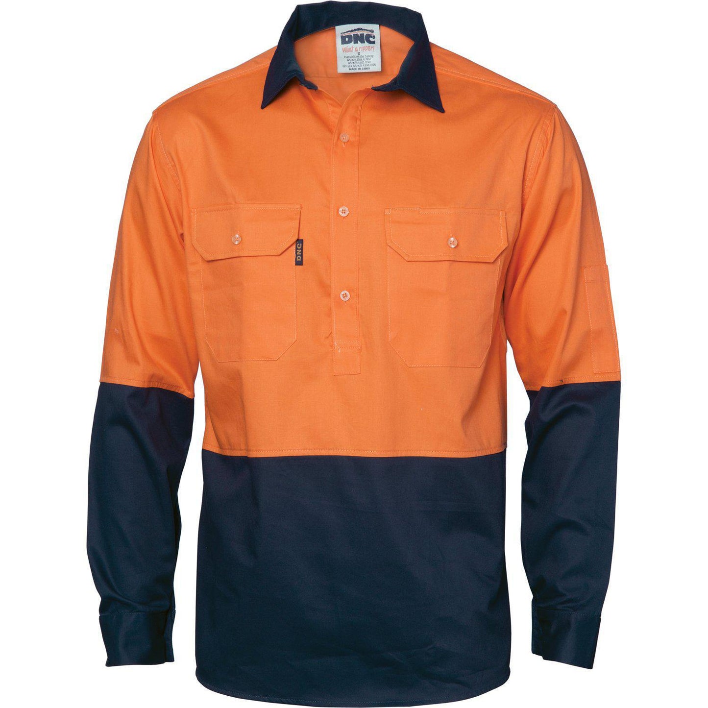 DNC HiVis 2-Tone Cool-Breeze Close Front Long Sleeve Cotton Shirt  - 3934 - DNC Workwear Shop