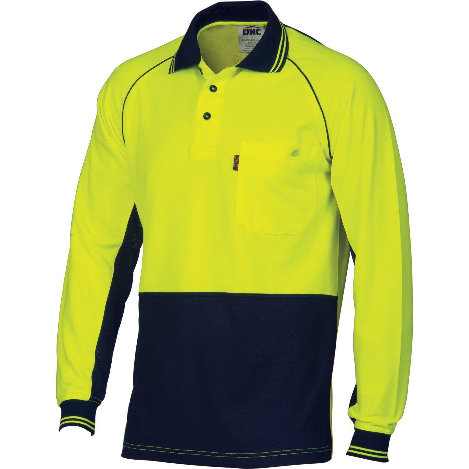 DNC HiVis 2-Tone Cotton Back Cool-Breeze Long Sleeve Contrast Polo - 3720 - DNC Workwear Shop