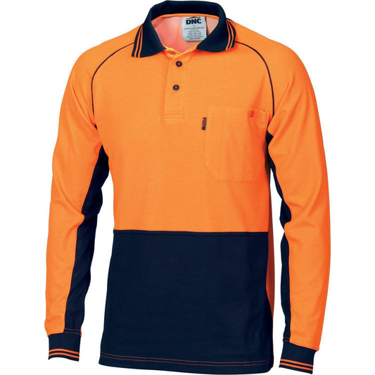 DNC HiVis 2-Tone Cotton Back Cool-Breeze Long Sleeve Contrast Polo - 3720 - DNC Workwear Shop