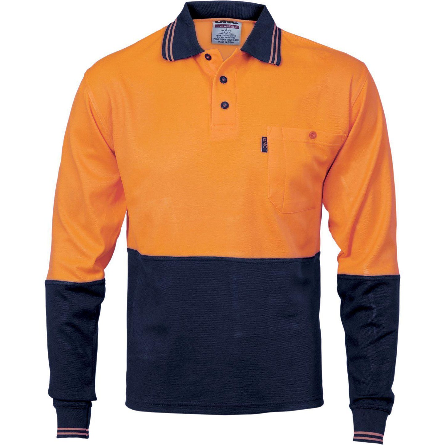 DNC HiVis 2-Tone Cotton Back Fluoro Long Sleeve Polo - 3816 - DNC Workwear Shop