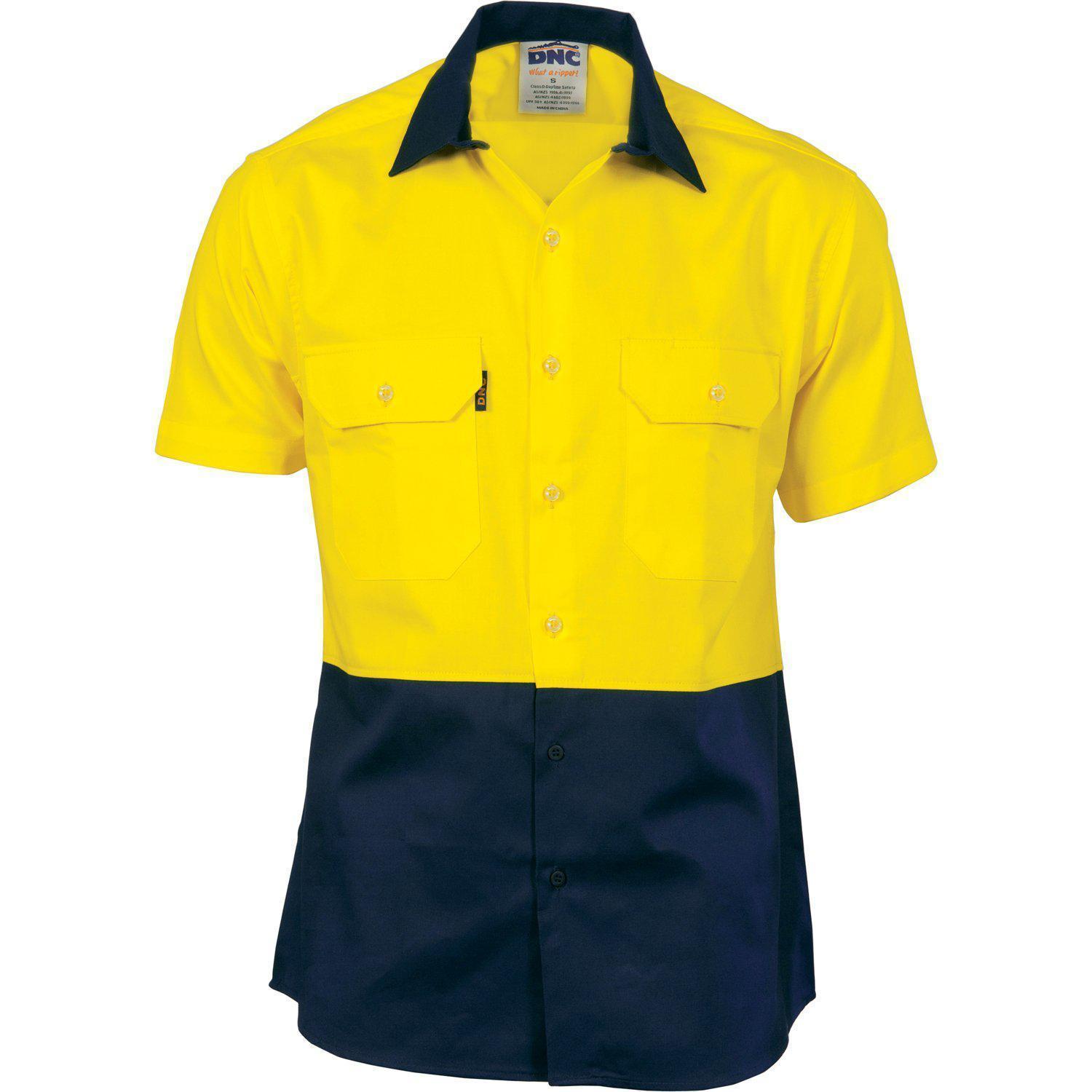 DNC HiVis 2-Tone Cotton Drill Short Sleeve Shirt - 3831 - DNC Workwear Shop