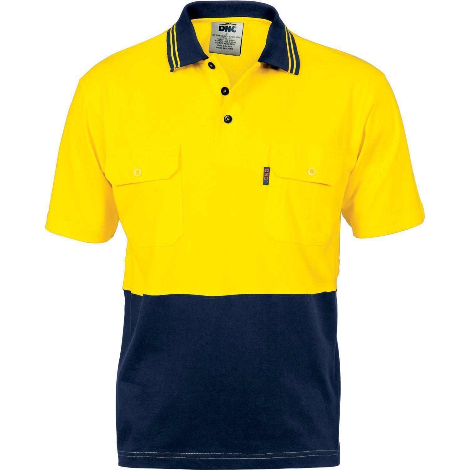 DNC HiVis 2-Tone Jersey Twin Pocket Short Sleeve Cotton Polo - 3943 - DNC Workwear Shop