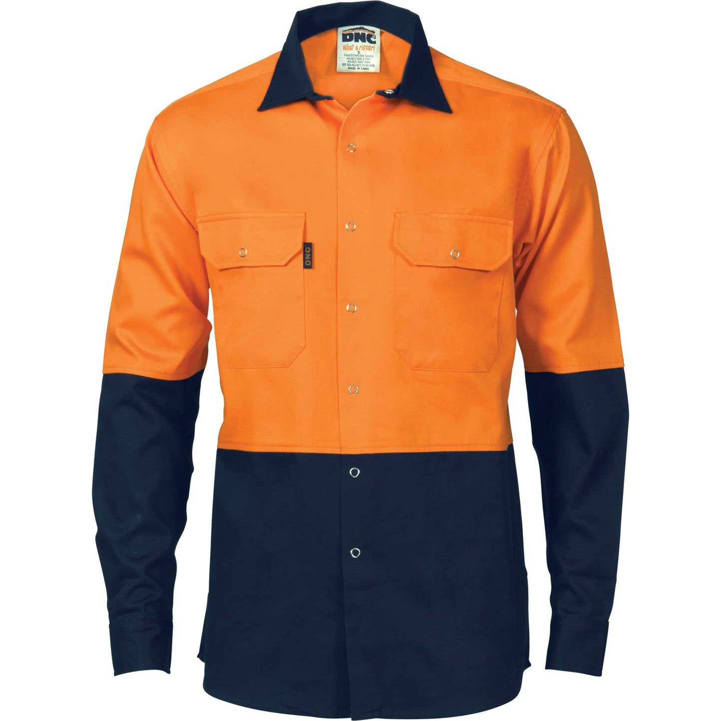 DNC HiVis 2-Tone Press Stud Long Sleeve Shirt - 3838 - DNC Workwear Shop