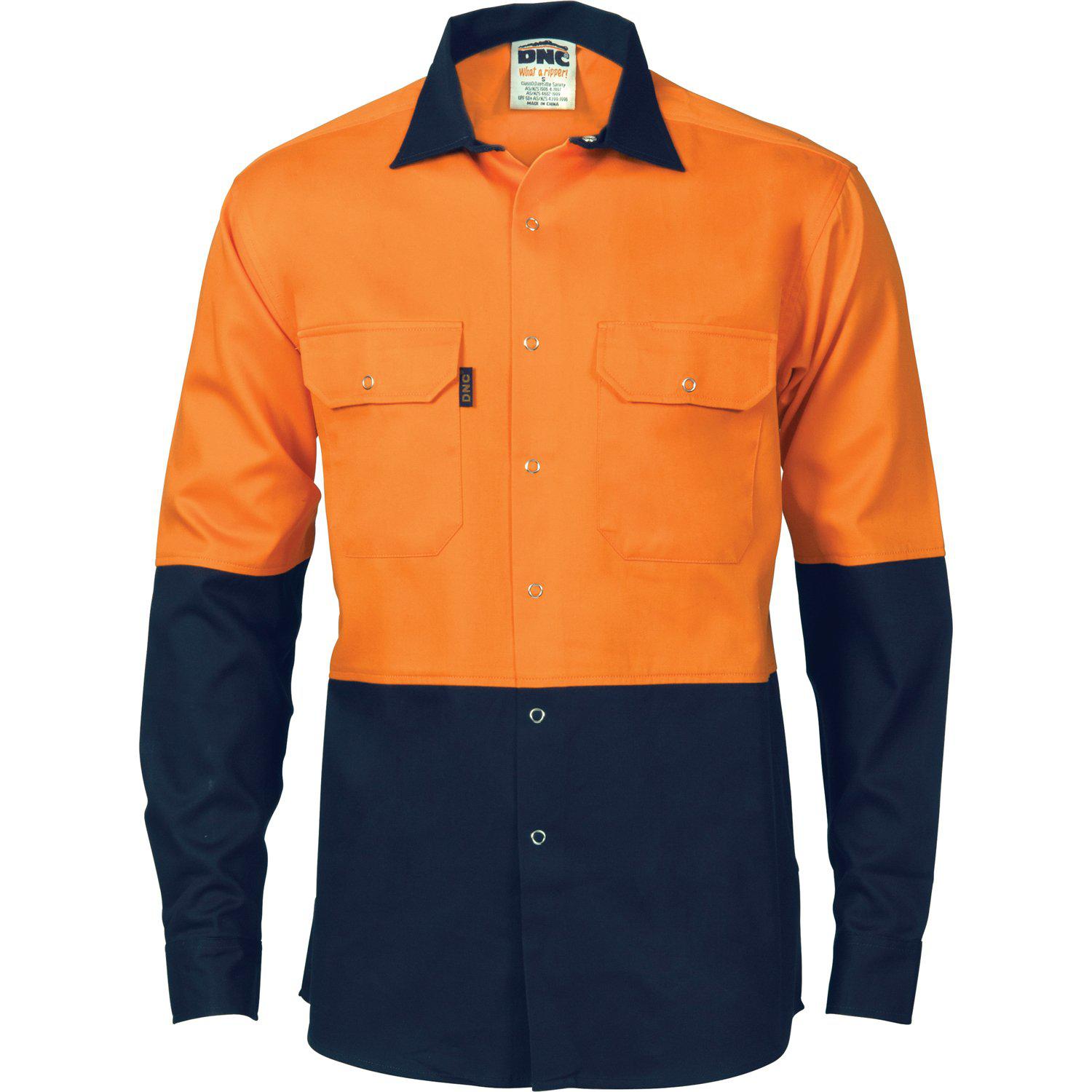 DNC HiVis 2-Tone Press Stud Long Sleeve Shirt - 3838 - DNC Workwear Shop