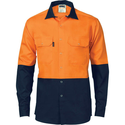 DNC HiVis 2-Tone Press Stud Long Sleeve Shirt - 3838 - DNC Workwear Shop