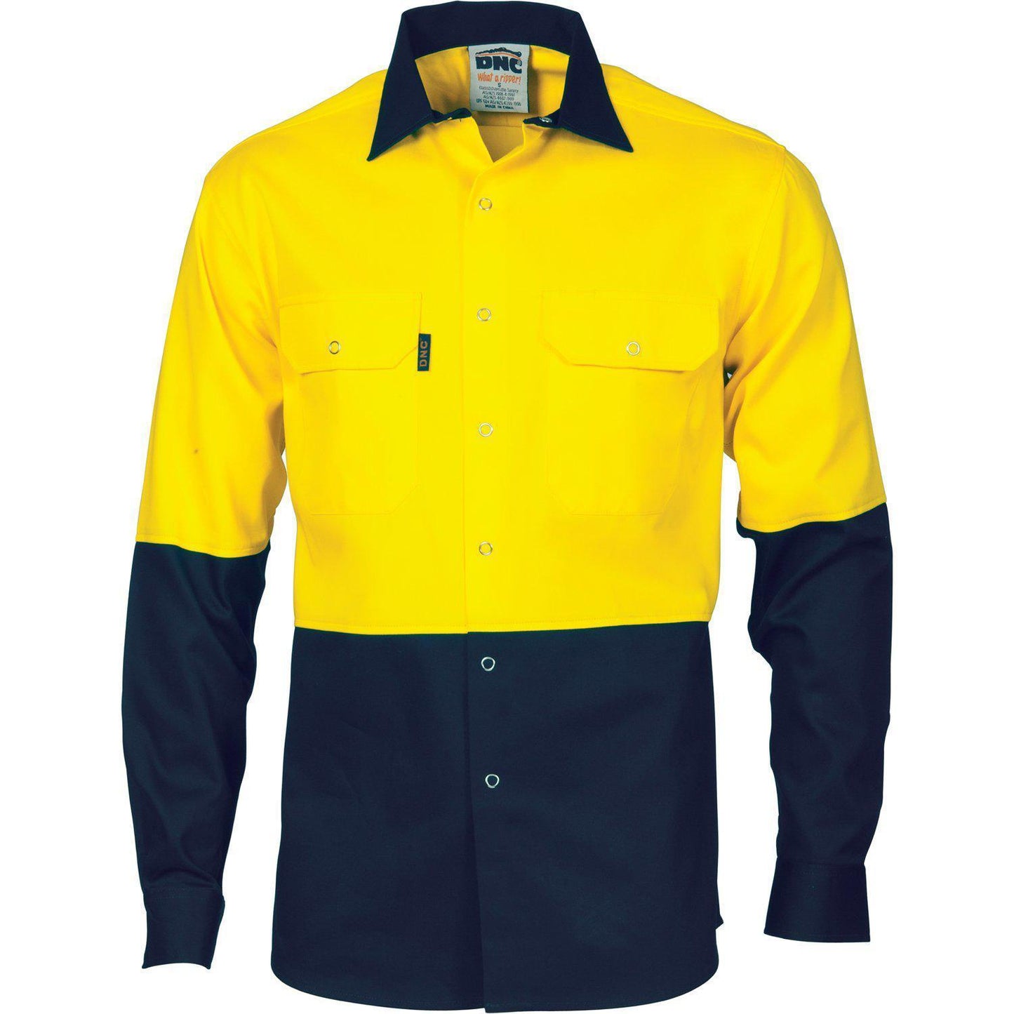 DNC HiVis 2-Tone Press Stud Long Sleeve Shirt - 3838 - DNC Workwear Shop