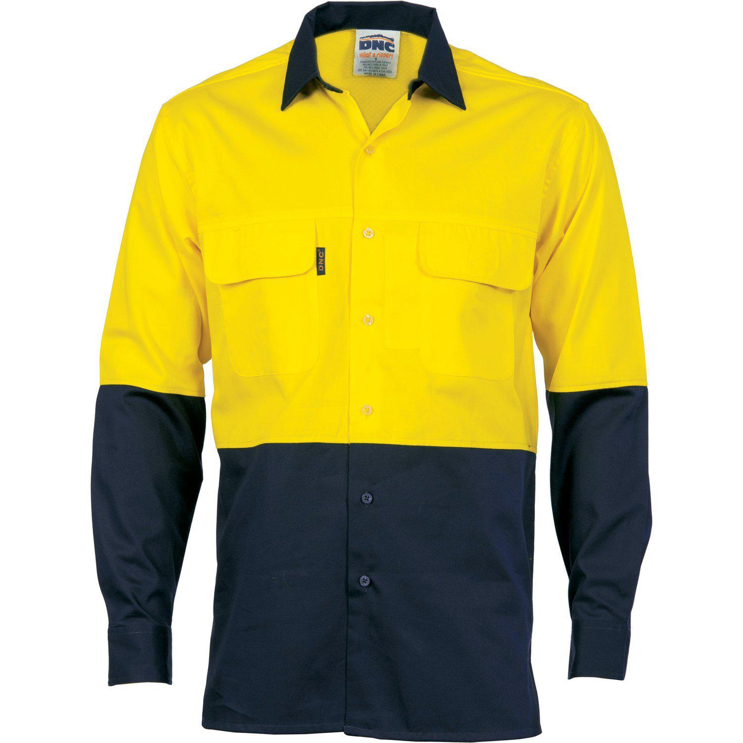 DNC HiVis 3-Way Cool-Breeze Long Sleeve Cotton Shirt - 3938 - DNC Workwear Shop