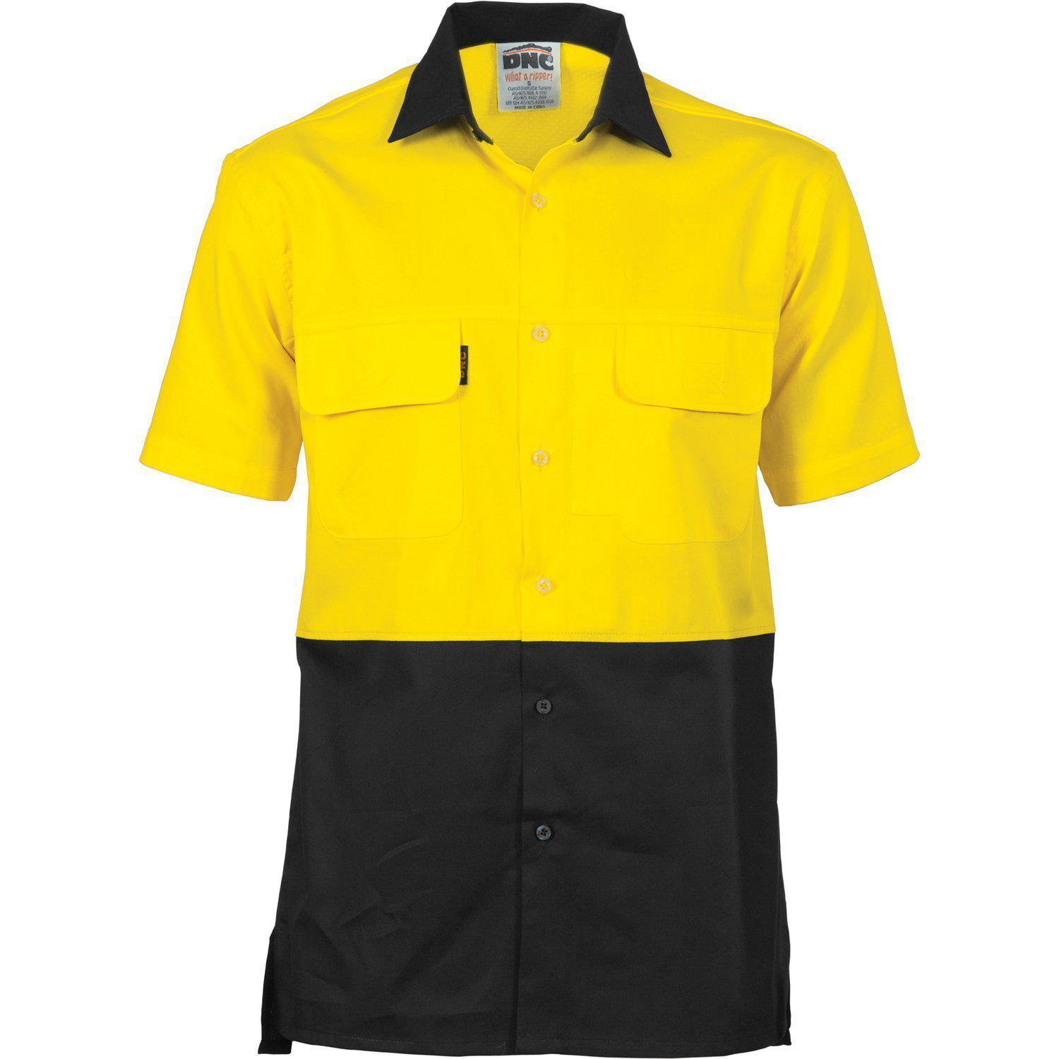 DNC HiVis 3-Way Cool-Breeze Short Sleeve Cotton Shirt - 3937 - DNC Workwear Shop