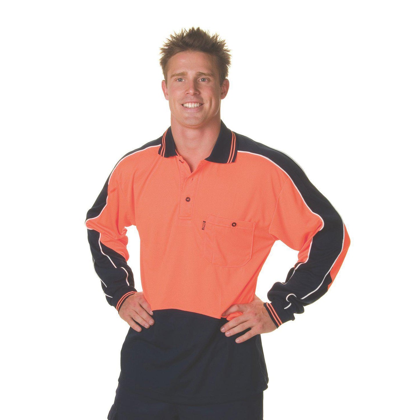 DNC HiVis Micromesh Panel Long Sleeve Polo - 3892 - DNC Workwear Shop