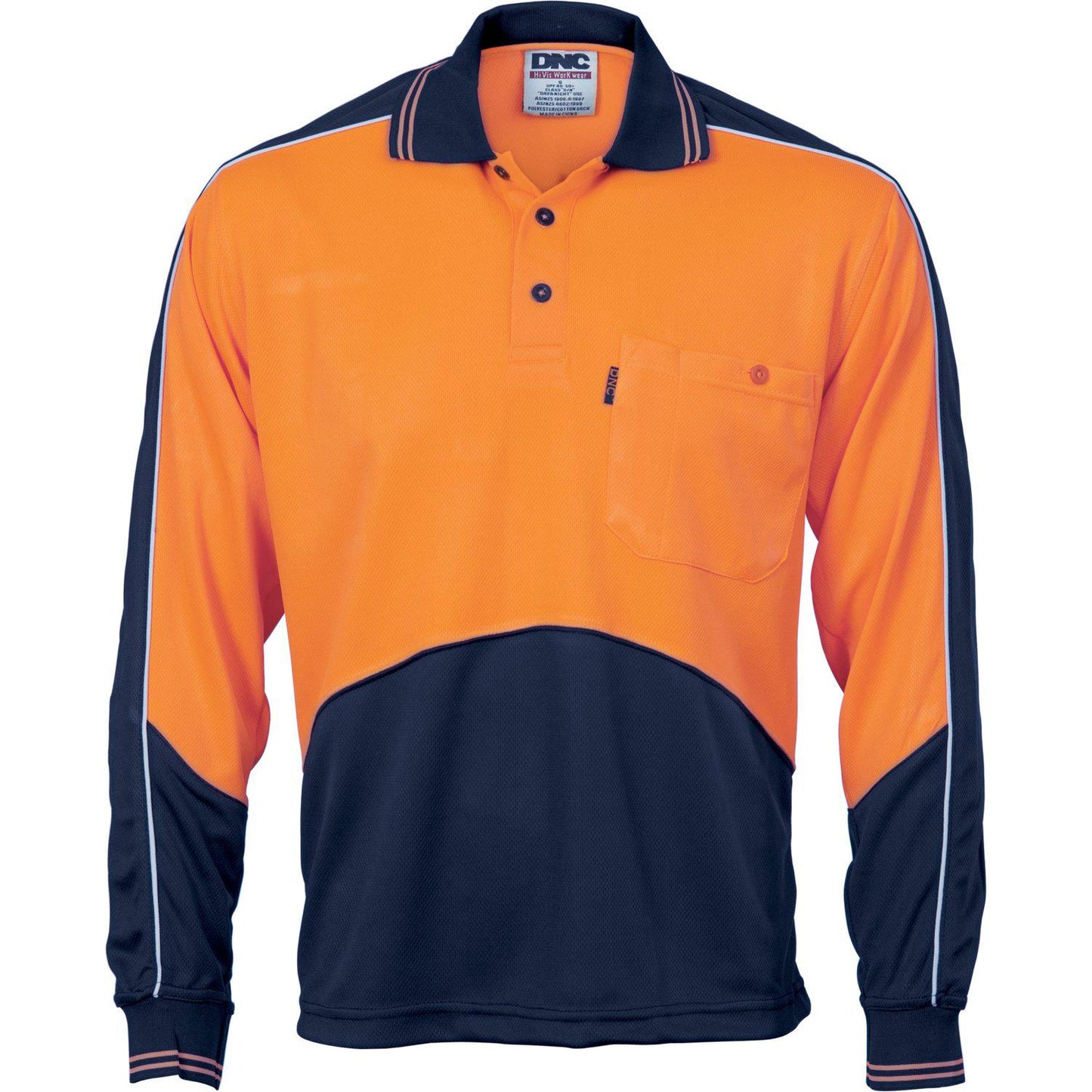 DNC HiVis Micromesh Panel Long Sleeve Polo - 3892 - DNC Workwear Shop