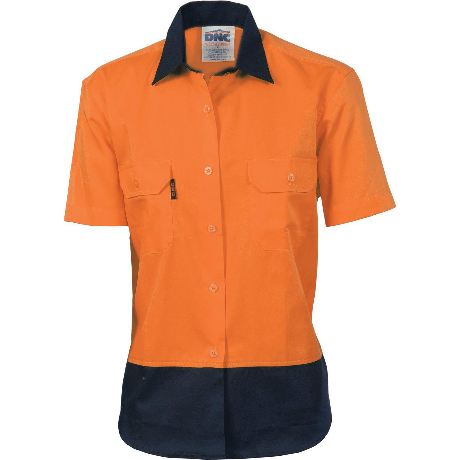 DNC Ladies HiVis 2-Tone Short Sleeve Drill Shirt - 3931 - DNC Workwear Shop