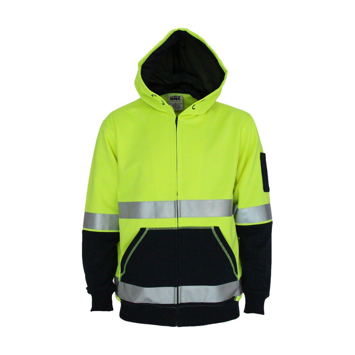 DNC Taped HiVis 2-Tone Full Zip Super Fleecy Hoodie - 3788 - DNC Workwear Shop