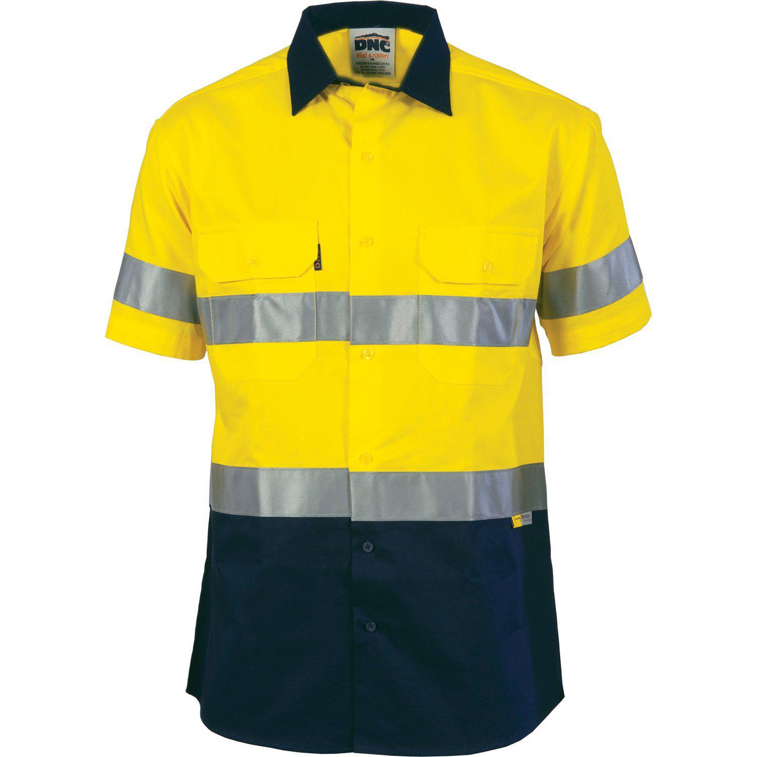 DNC Taped HiVis 2-Tone Light Weight Short Sleeve Cotton Shirt - 3887 - DNC Workwear Shop