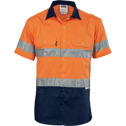 DNC Taped HiVis 2-Tone Light Weight Short Sleeve Cotton Shirt - 3887 - DNC Workwear Shop