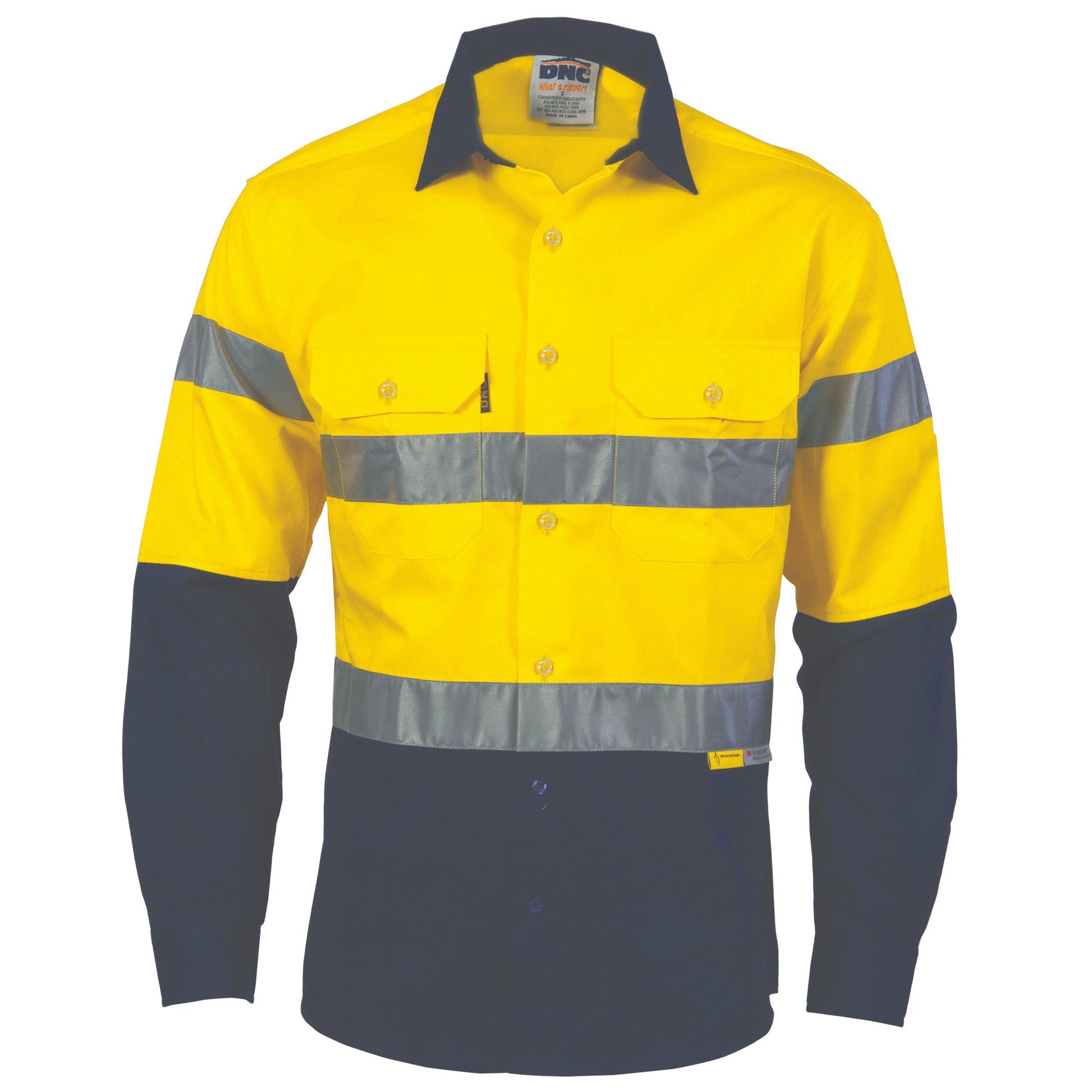 DNC Taped HiVis 2-Tone Long Sleeve Cotton Drill Shirt - 3736 - DNC Workwear Shop