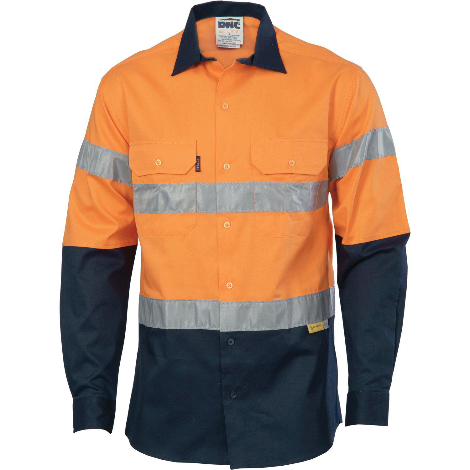 DNC Taped HiVis 2-Tone Long Sleeve Cotton Drill Shirt - 3736 - DNC Workwear Shop