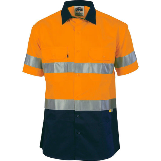 DNC Taped HiVis 2-Tone Short Sleeve Cotton Drill Shirt - 3833 - DNC Workwear Shop