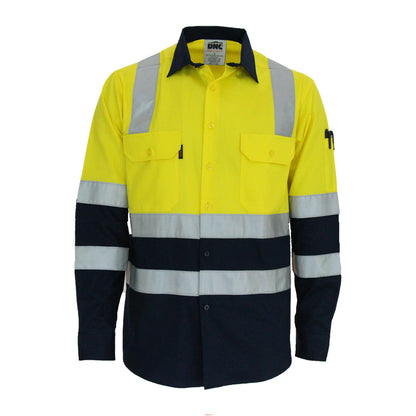 DNC Taped HiVis 2-Tone X-Back Light Weight Long Sleeve Cotton Shirt - 3547 - DNC Workwear Shop