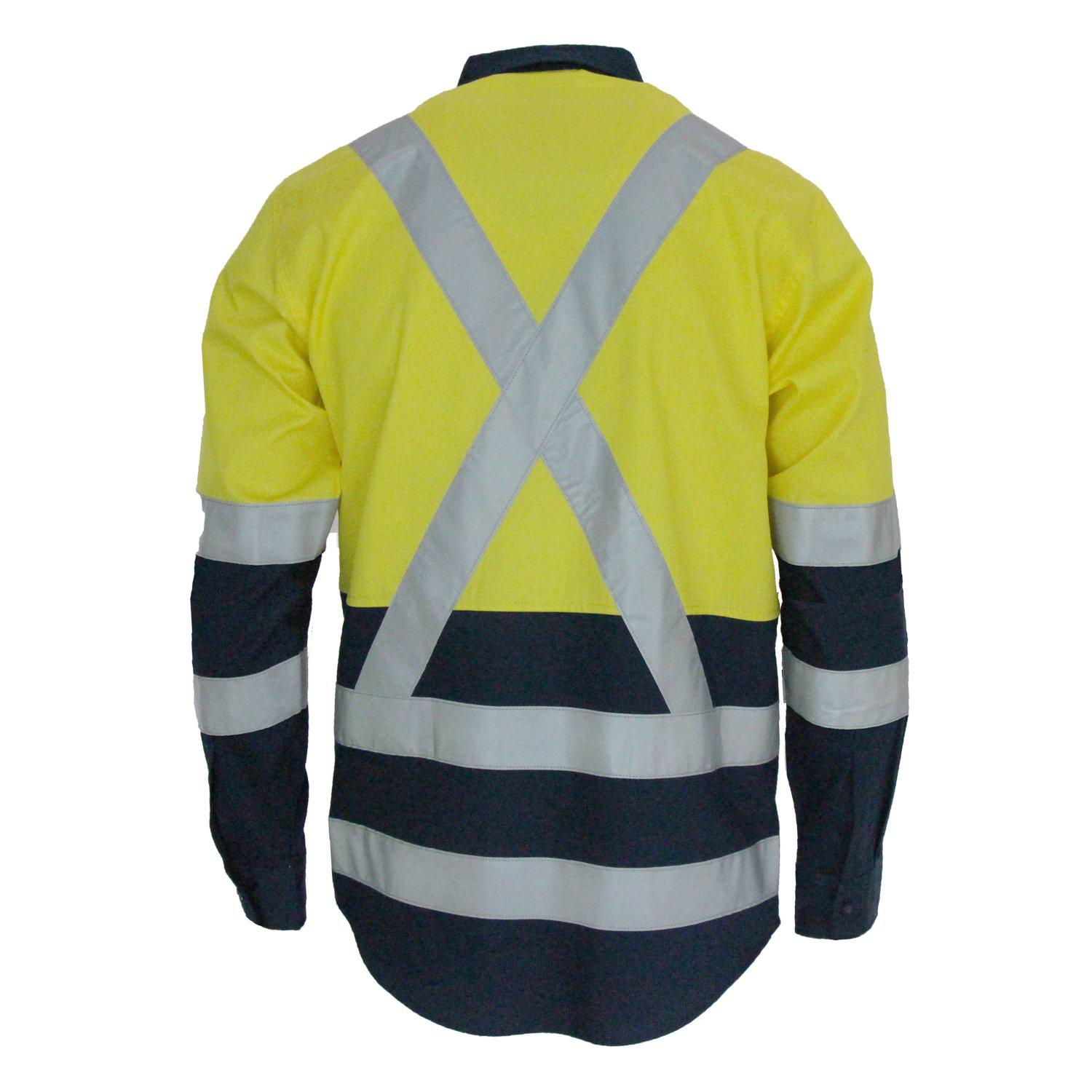 DNC Taped HiVis 2-Tone X-Back Light Weight Long Sleeve Cotton Shirt - 3547 - DNC Workwear Shop