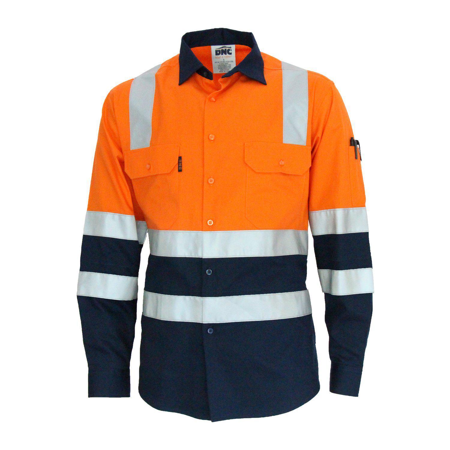 DNC Taped HiVis 2-Tone X-Back Light Weight Long Sleeve Cotton Shirt - 3547 - DNC Workwear Shop