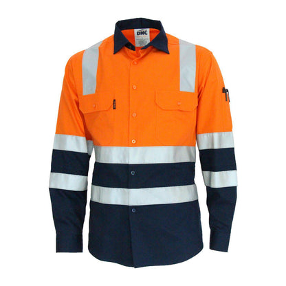 DNC Taped HiVis 2-Tone X-Back Light Weight Long Sleeve Cotton Shirt - 3547 - DNC Workwear Shop