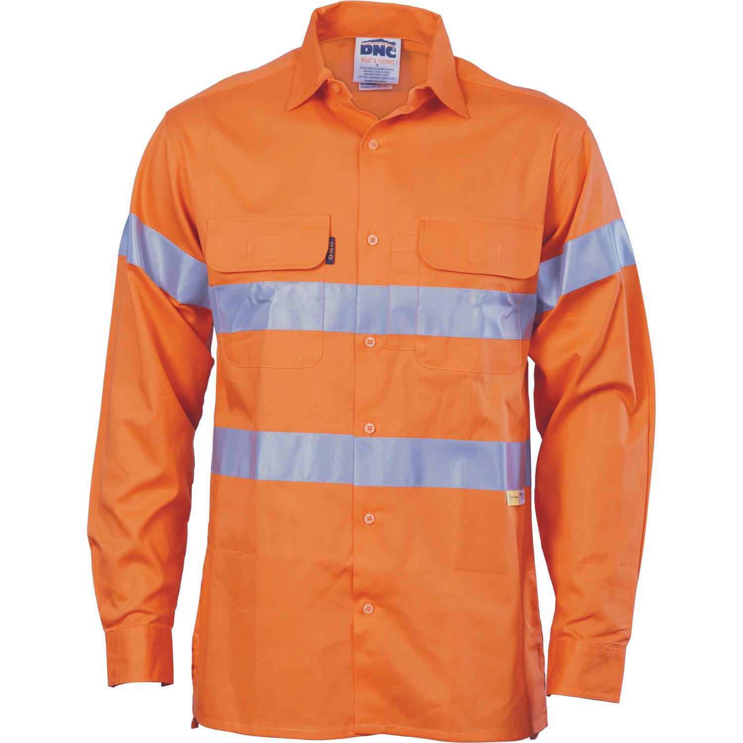 DNC Taped HiVis Cool-Breeze Cotton Long Sleeve Shirt - 3987 - DNC Workwear Shop