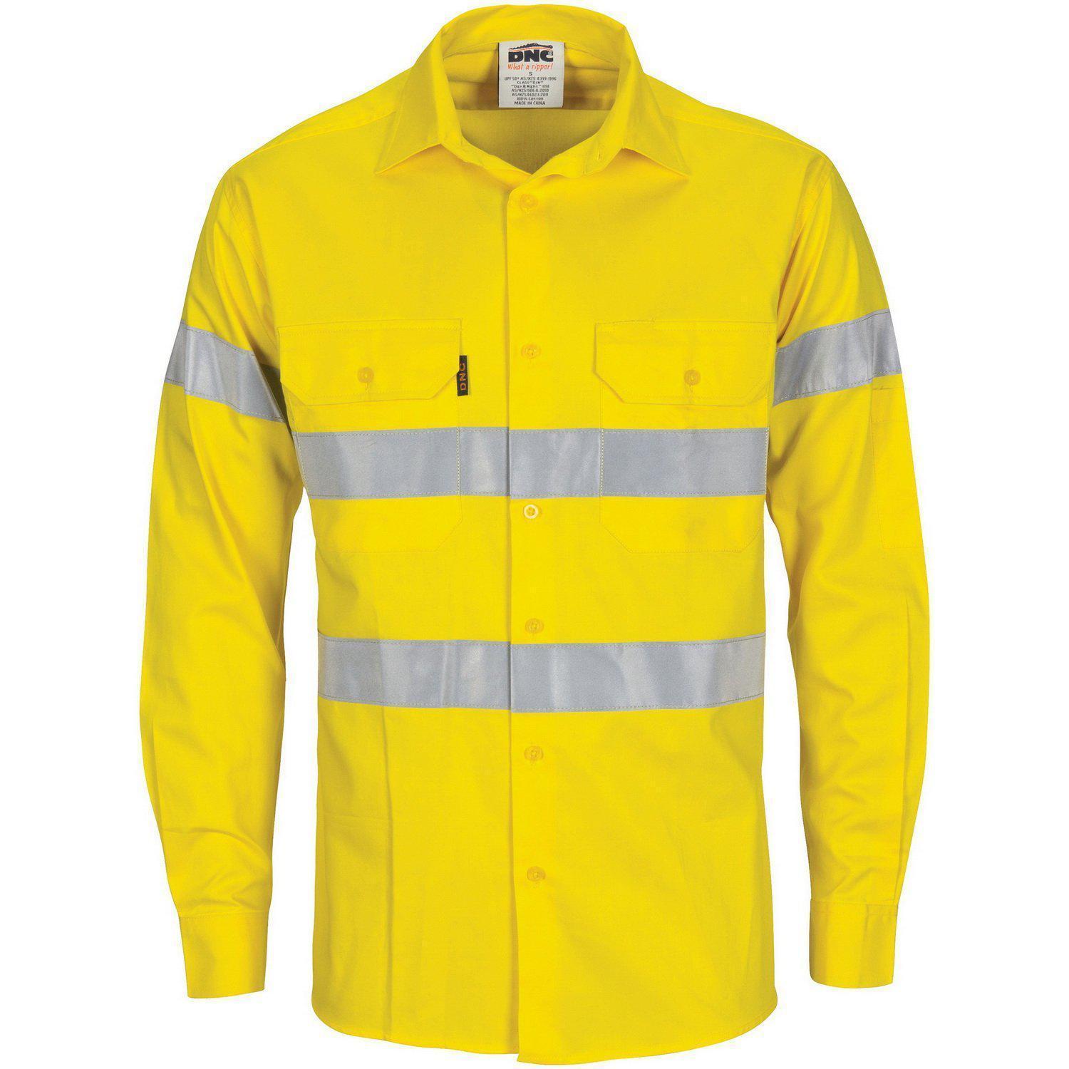 DNC Taped HiVis Cool-Breeze Light Weight Long Sleeve Cotton Shirt - 3967 - DNC Workwear Shop