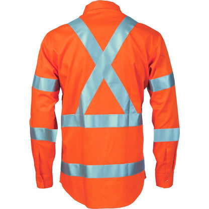 DNC Taped HiVis Cool-Breeze Long Sleeve Cotton Shirt 'X Back NSW Rail Compliant - 3789 - DNC Workwear Shop