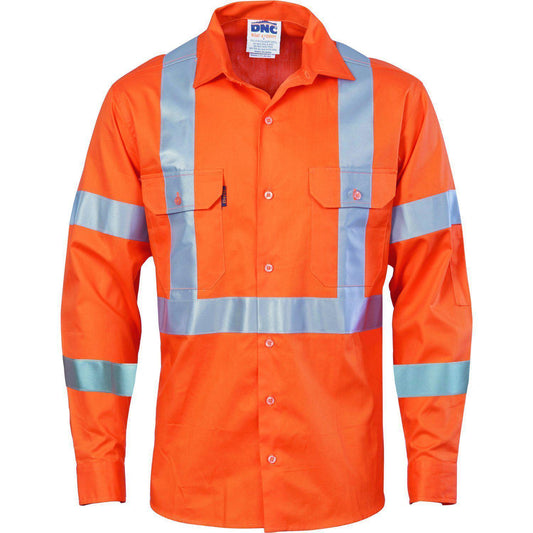 DNC Taped HiVis Cool-Breeze Long Sleeve Cotton Shirt 'X Back NSW Rail Compliant - 3789 - DNC Workwear Shop