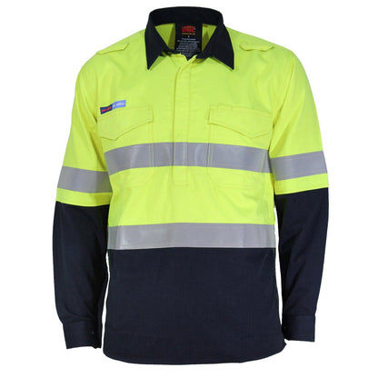 DNC Taped HiVis Flame Retardant & Arc HRC1 2-Tone Closed Front Lightweight Long Sleeve Cotton Shirt - 3447 - DNC Workwear Shop